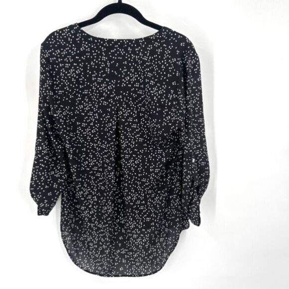 Daniel Rainn Koda Split Neck Rain Drop Polka Dot Blouse Black & White Size Small - Picture 3 of 16